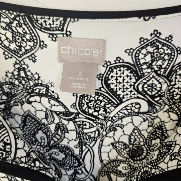 Chico's White Black Floral Printed Blouse Women Long Bell Sleeve Top Size 3 - Picture 8 of 11
